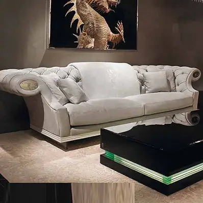 Furnistyle Modern Design Antique White Velvet Sectional Sofa Living Room Furniture Button Tufted Chesterfield Upholstered Hotel — image 3