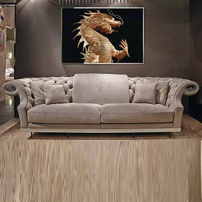 Furnistyle Modern Design Antique White Velvet Sectional Sofa Living Room Furniture Button Tufted Chesterfield Upholstered Hotel — image 4