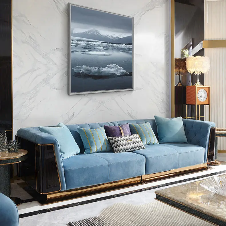 Furnistyle Hot Selling Quality Genuine Leather Three Seat Chesterfield Sofa Set Modern Design for Living Room Luxury — view 1