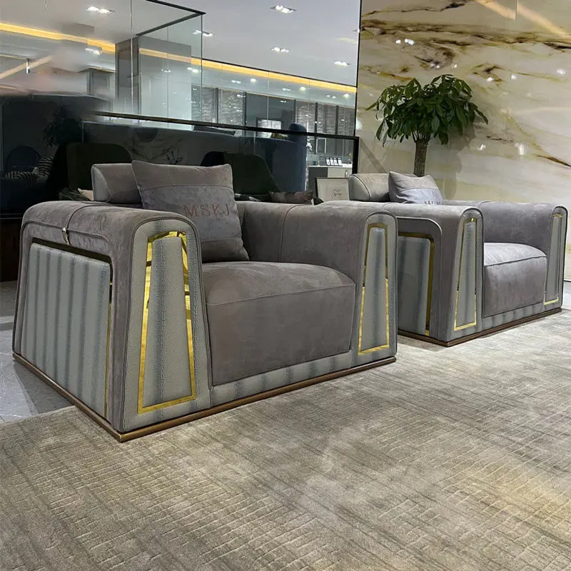Furnistyle Modular Sectional Leather Velvet Fabric Modern Luxury Sofa Set for Living Room and Villa — image 2