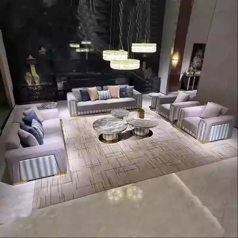 Furnistyle Modular Sectional Leather Velvet Fabric Modern Luxury Sofa Set for Living Room and Villa — image 6