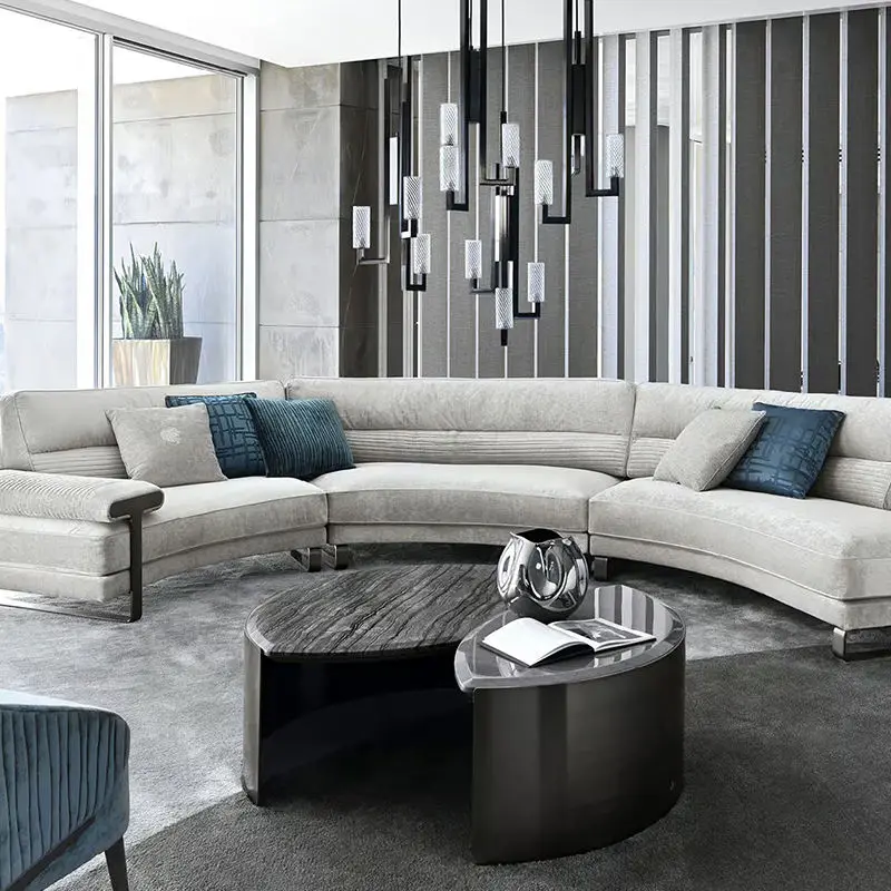 Furnistyle Luxury Designer Modern Velvet Fabric Upholstered Solid Wood Frame 15-Year Warranty Moon Shape Corner Sofa Set — view 1