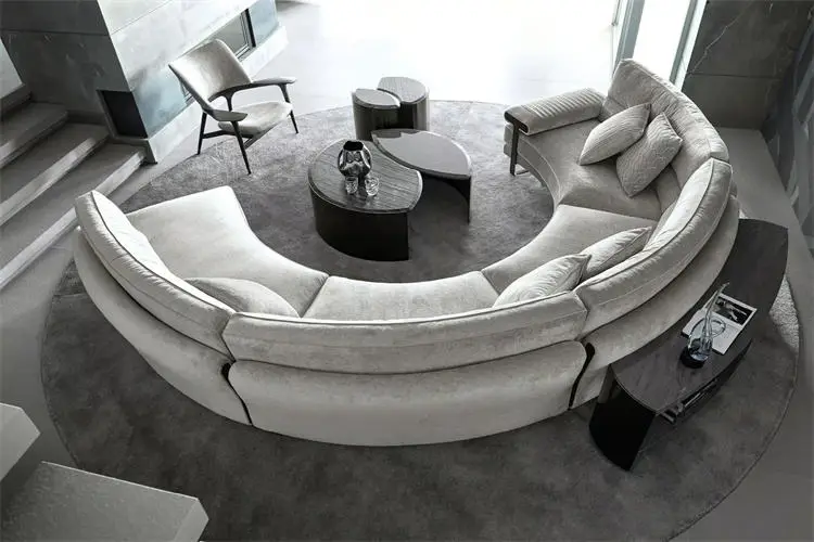 Furnistyle Luxury Designer Modern Velvet Fabric Upholstered Solid Wood Frame 15-Year Warranty Moon Shape Corner Sofa Set — image 2