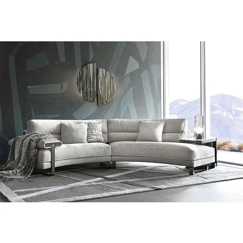 Furnistyle Luxury Designer Modern Velvet Fabric Upholstered Solid Wood Frame 15-Year Warranty Moon Shape Corner Sofa Set — image 3