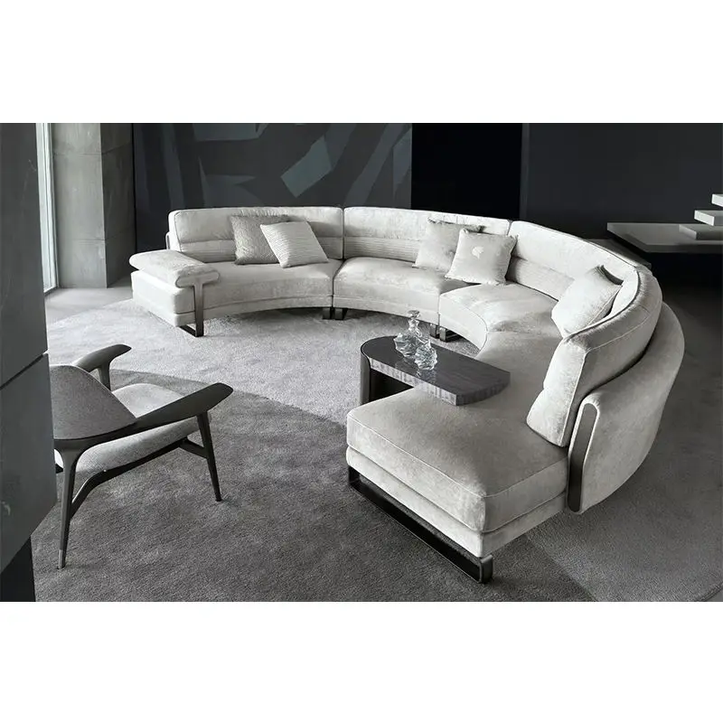 Furnistyle Luxury Designer Modern Velvet Fabric Upholstered Solid Wood Frame 15-Year Warranty Moon Shape Corner Sofa Set — image 4
