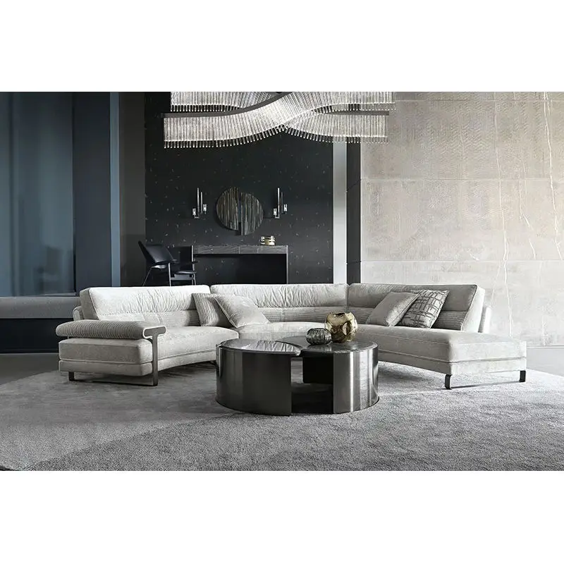 Furnistyle Luxury Designer Modern Velvet Fabric Upholstered Solid Wood Frame 15-Year Warranty Moon Shape Corner Sofa Set — image 5
