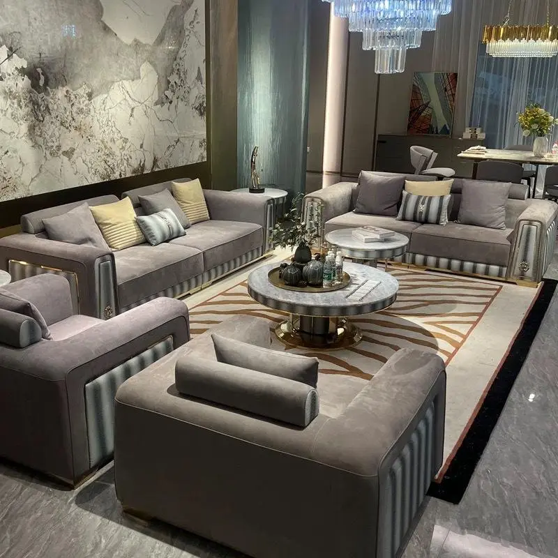 Furnistyle High End Leather Light Luxury Italian Home Furniture Sofa Set Furniture Living Room Modern Genuine Sectional Sofa — image 3