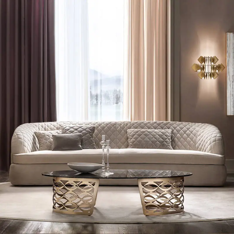 Furnistyle European Style Sectional Fabric High Quality Modern Curved Three Seater Sofa Living Room Furniture — image 2