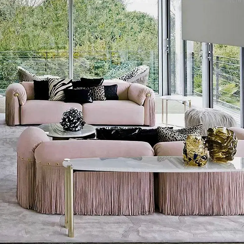 Furnistyle Villa Living Room Furniture Sofa Set High End Modern Couch Tassels Design Unique Couches Luxury Living Room Sofa — image 5