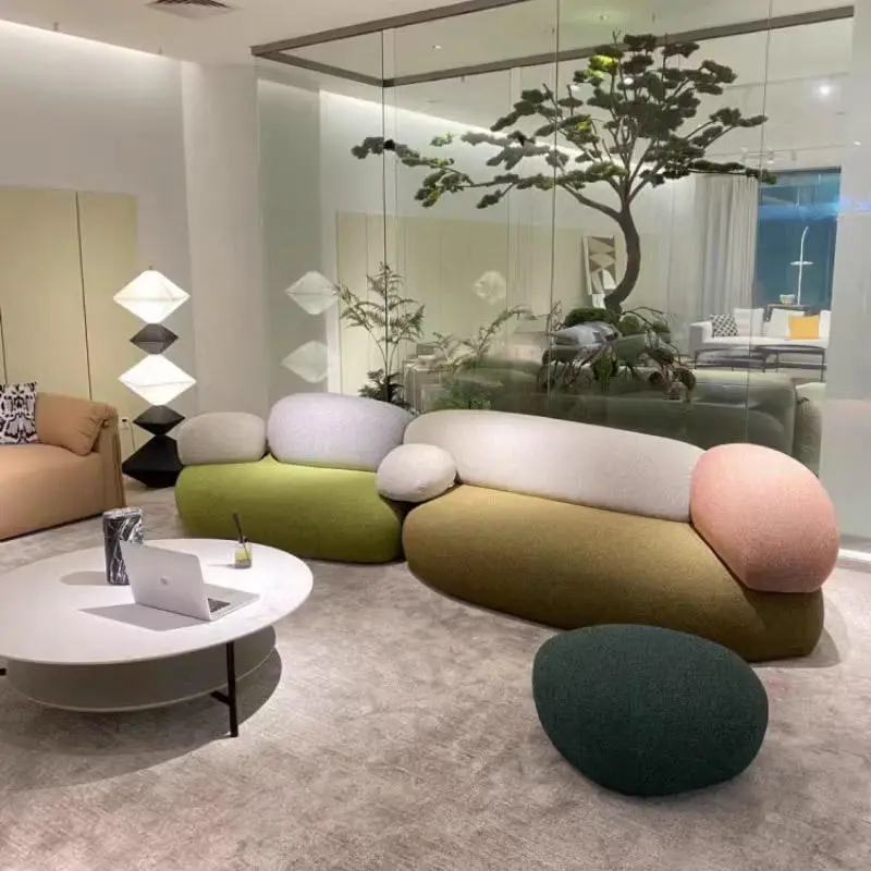 Furnistyle Nordic Simplicity Stone Genuine Leather Egg-shaped Oval Sofa Seat Stool Designer Creative Luxury Living Room — image 2