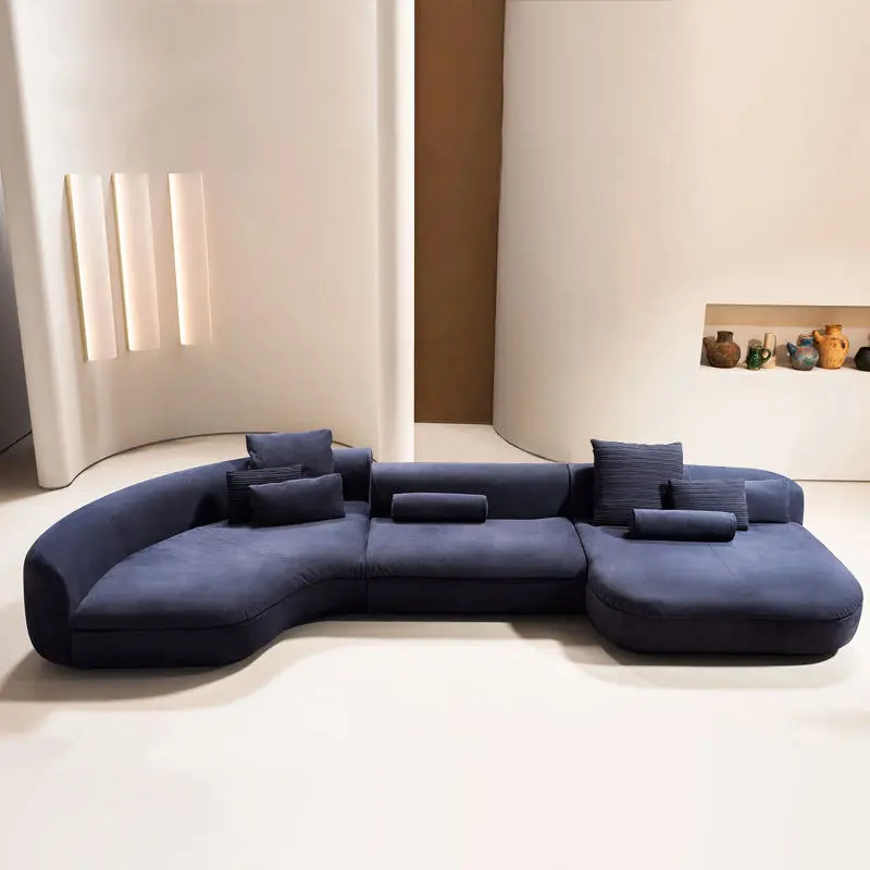 Furnistyle Italian High End Genuine Leather Sectional Contemporary Living Room Furniture Curved Modern Sofa Set Apartment Hotel — image 3