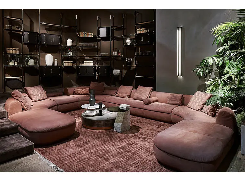 Furnistyle Italian High End Genuine Leather Sectional Contemporary Living Room Furniture Curved Modern Sofa Set Apartment Hotel — image 6