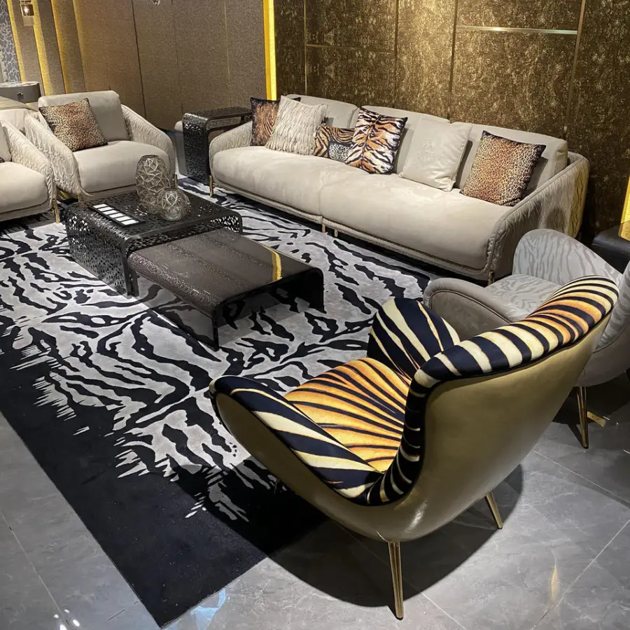 Furnistyle Luxury Living Room Set New Design Microfiber Fabric Sectional Sofa with Brass Legs Home Furniture — image 4