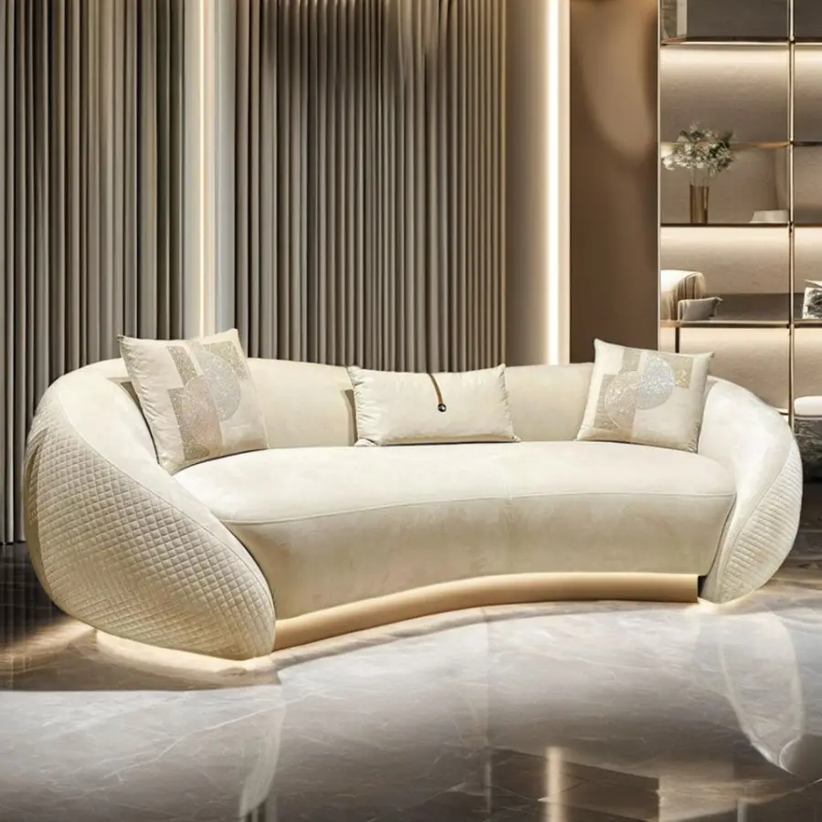 Luxury Design European Style Quality Velvet Fabric Designer Curve Sofa Set Living Room Furniture Genuine Real Leather So — view 1