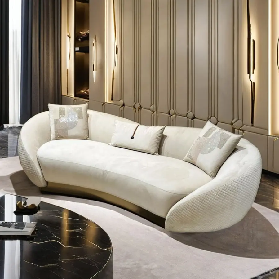 Luxury Design European Style Quality Velvet Fabric Designer Curve Sofa Set Living Room Furniture Genuine Real Leather Sofa — image 2