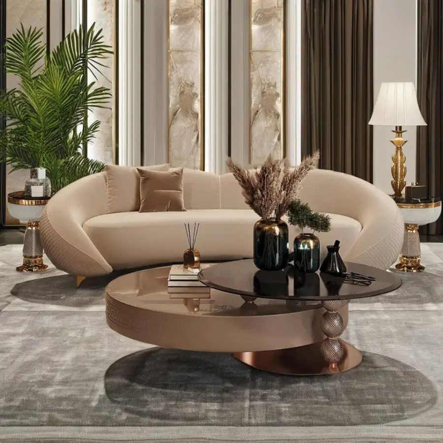 Luxury Design European Style Quality Velvet Fabric Designer Curve Sofa Set Living Room Furniture Genuine Real Leather Sofa — image 5