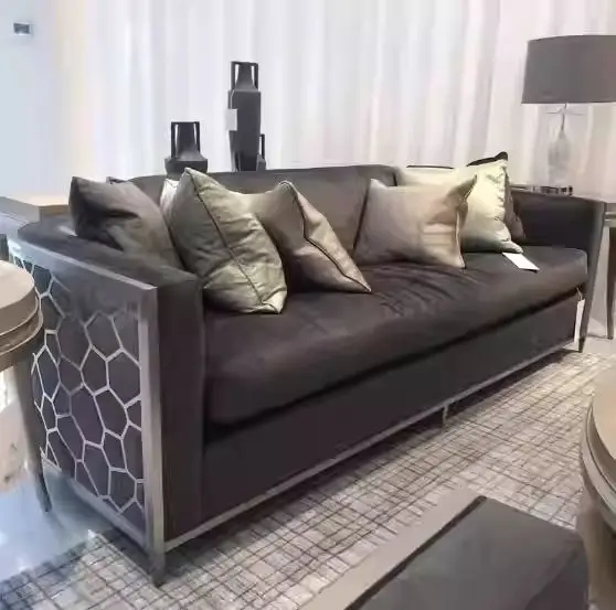 Furnistyle Living Room Morden Sofa Set House Stainless Gold Steel Frame Sofa Set Luxury Velvet Sofa Couch — image 4