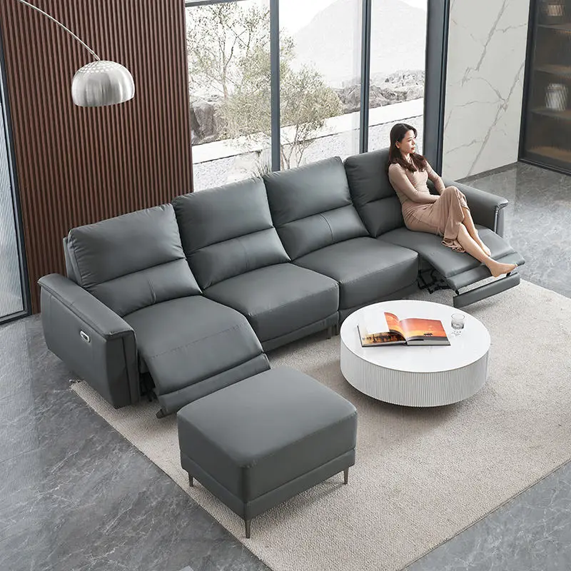 Furnistyle Wholesale Modern Living Room Furniture Three Seat Genuine Leather Sectional Sofa with Adjustable Reclining Features — image 2