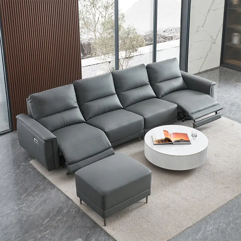 Furnistyle Wholesale Modern Living Room Furniture Three Seat Genuine Leather Sectional Sofa with Adjustable Reclining Features — image 4