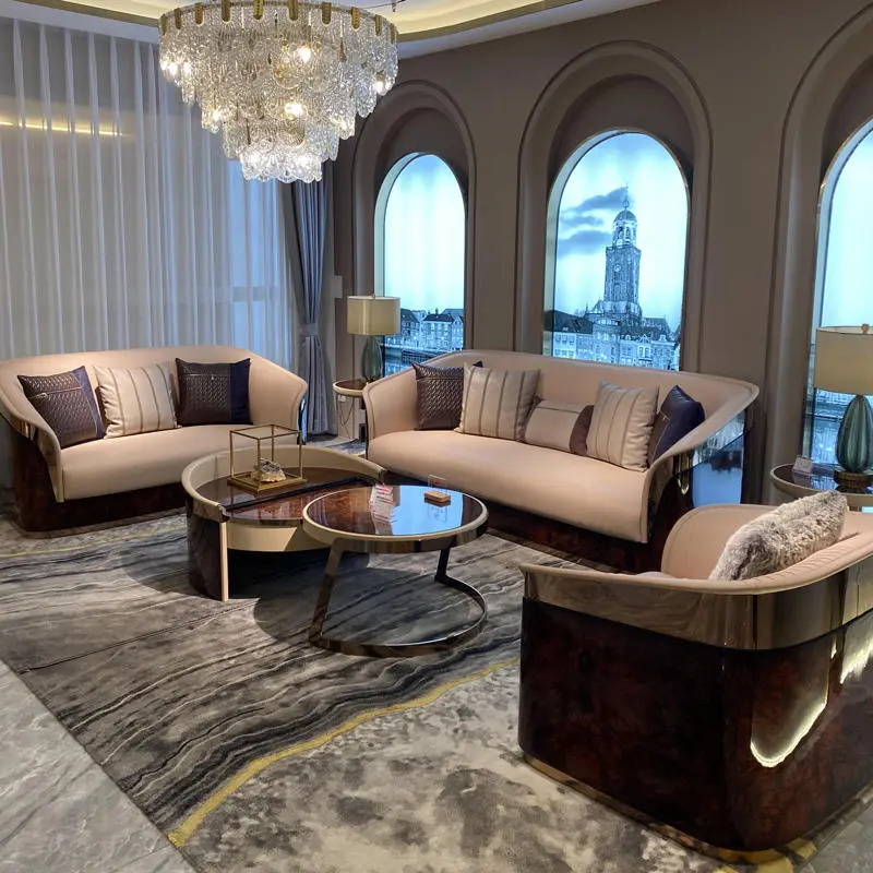 Furnistyle Hot Selling Genuine Leather Contemporary European Style Luxury Living Room Sofa Set — image 2