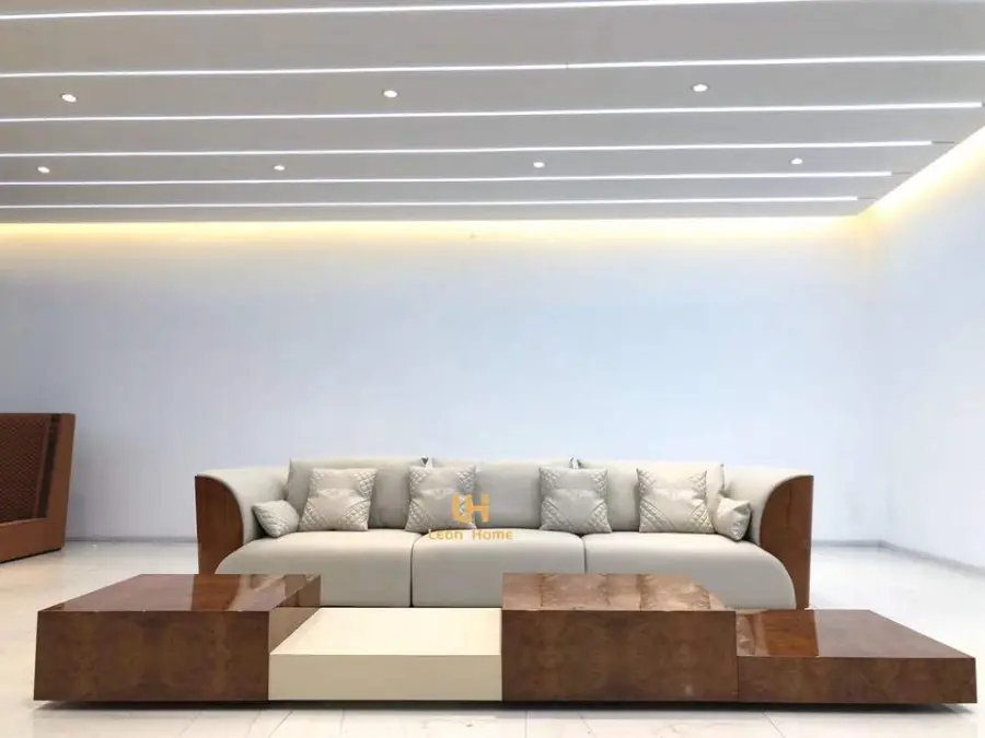 Furnistyle High Quality Villa Home Living Room Furniture 10 Seater Luxury European Style Velvet Fabric Sofa Set — image 5