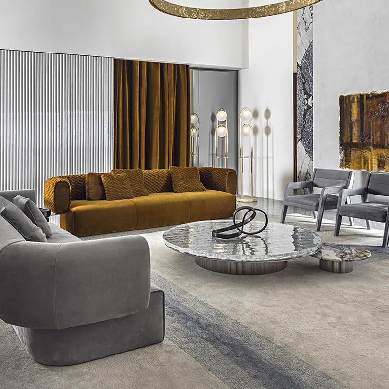 Furnistyle New Design Quality Comfortable 1 2 3 4 Seater Sectional Set Nubuck Fabric Italian Modern Luxury Sofa for Living Room — image 4