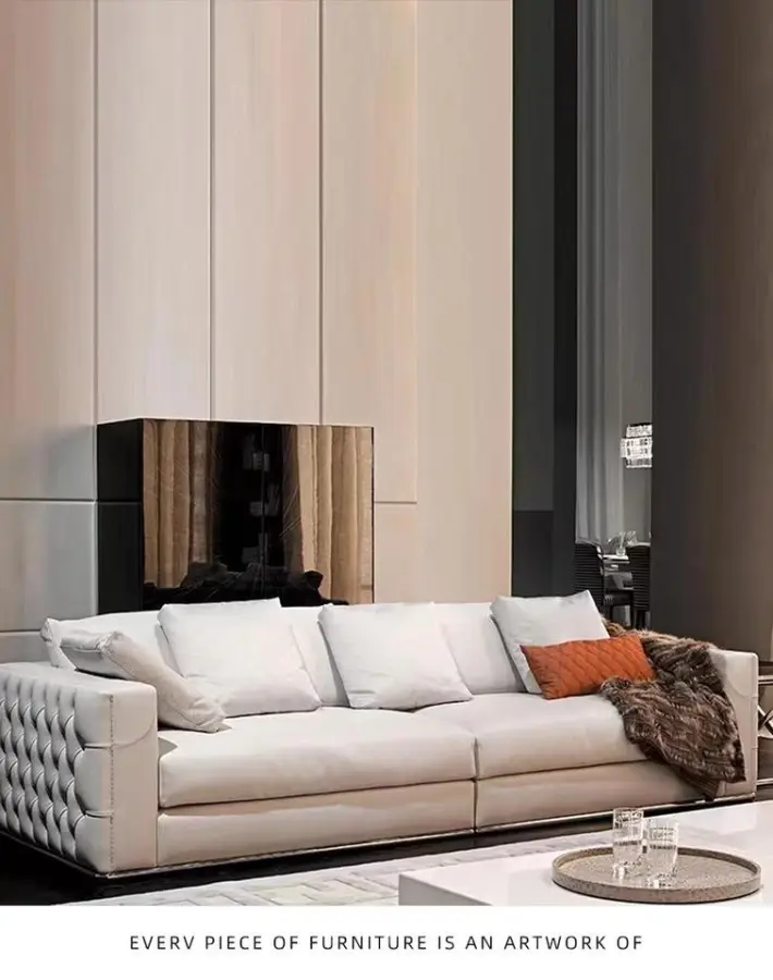 Furnistyle Popular Luxury Design Fashion Wooden Frame Genuine Leather European Style Chesterfield Sofa for Living Room and Hotel — image 4
