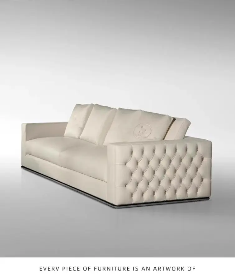 Furnistyle Popular Luxury Design Fashion Wooden Frame Genuine Leather European Style Chesterfield Sofa for Living Room and Hotel — image 6