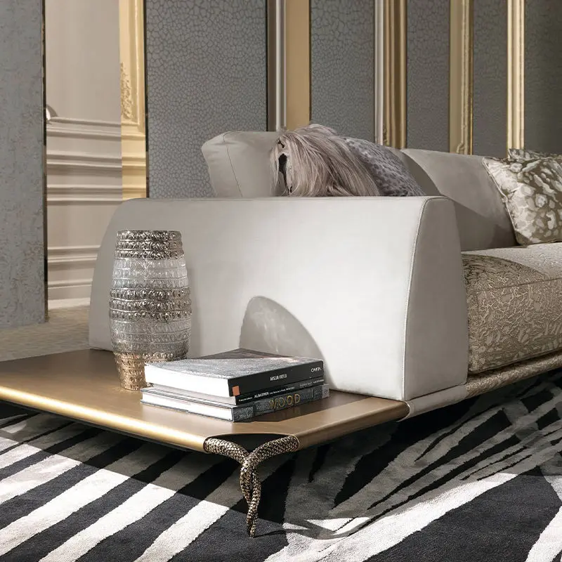 Furnistyle Custom Luxury Microfiber Fabric Leather Sectional Sofa New Designer Style Brass Legs for Home Furniture Living Room — image 3