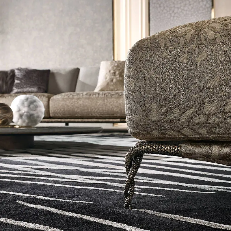 Furnistyle Custom Luxury Microfiber Fabric Leather Sectional Sofa New Designer Style Brass Legs for Home Furniture Living Room — image 4