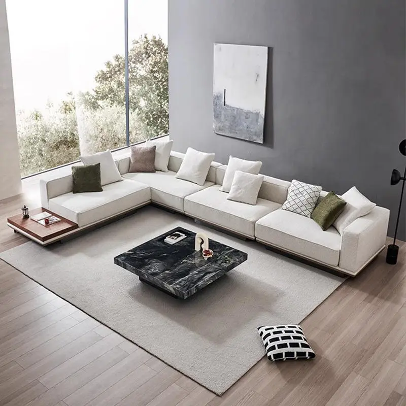 Furnistyle 3 Seater L Shape Sofa Live Room Set Fabric Modern Luxury Italian Sofa Set Furniture White Couch Living Room Sofa — image 2