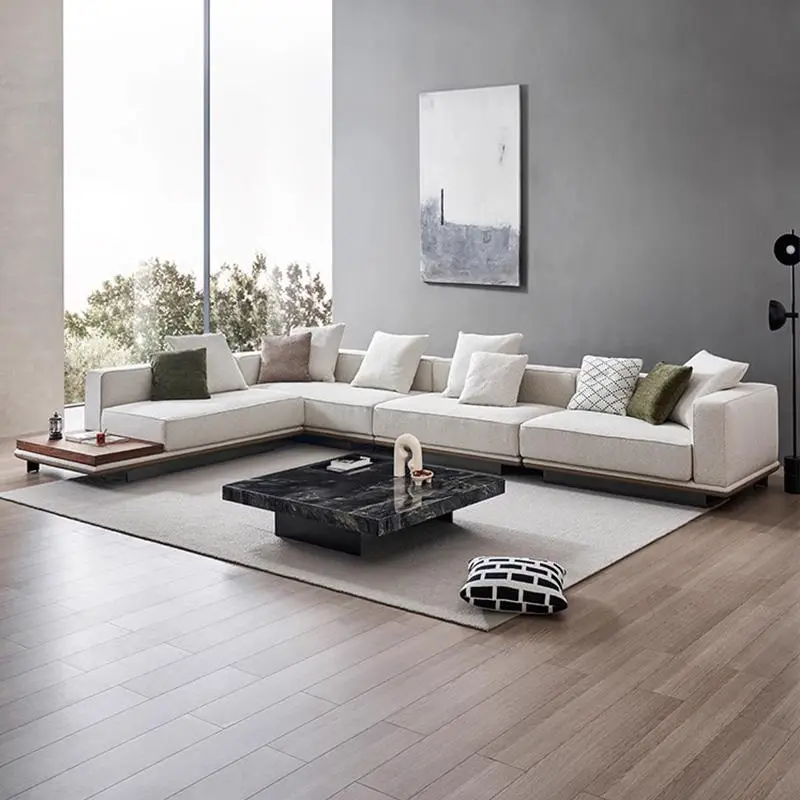 Furnistyle 3 Seater L Shape Sofa Live Room Set Fabric Modern Luxury Italian Sofa Set Furniture White Couch Living Room Sofa — image 3