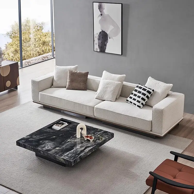 Furnistyle 3 Seater L Shape Sofa Live Room Set Fabric Modern Luxury Italian Sofa Set Furniture White Couch Living Room Sofa — image 4