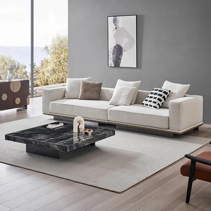 Furnistyle 3 Seater L Shape Sofa Live Room Set Fabric Modern Luxury Italian Sofa Set Furniture White Couch Living Room Sofa — image 5