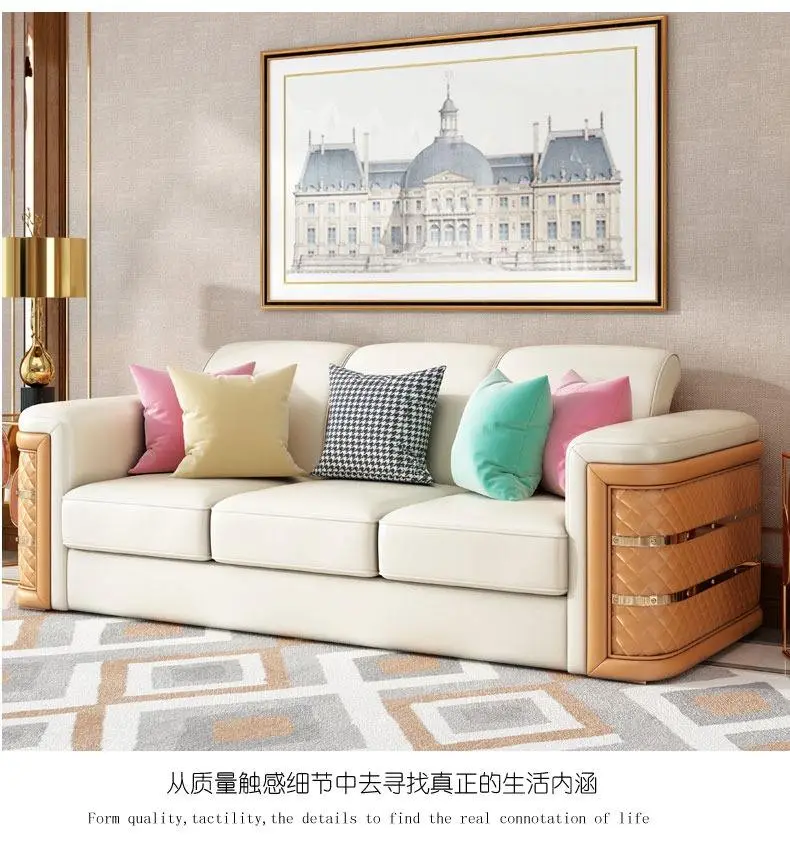 Furnistyle European Furniture Round Shape Genuine Leather Chaise Lounge Sectional Sofas Sofa Beds Relaxing Sofas — image 2