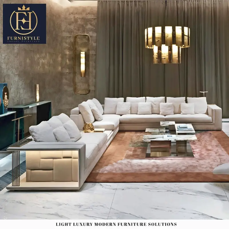 Furnistyle Custom Made Luxury Leather Sofa Set High-End Premium L-Shape One-Stop Solution for Modern Italian Extendable Sponge — image 6