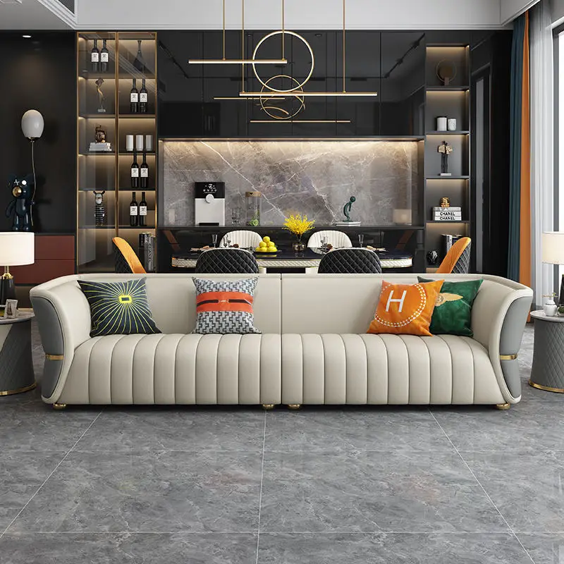 Furnistyle Genuine Leather European Modern Design 4 Seater Luxury Living Room Sofa High Quality Furniture — image 3