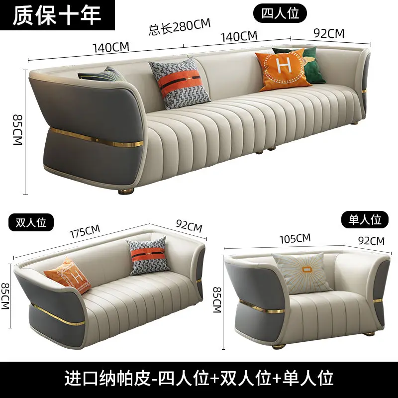 Furnistyle Genuine Leather European Modern Design 4 Seater Luxury Living Room Sofa High Quality Furniture — image 4