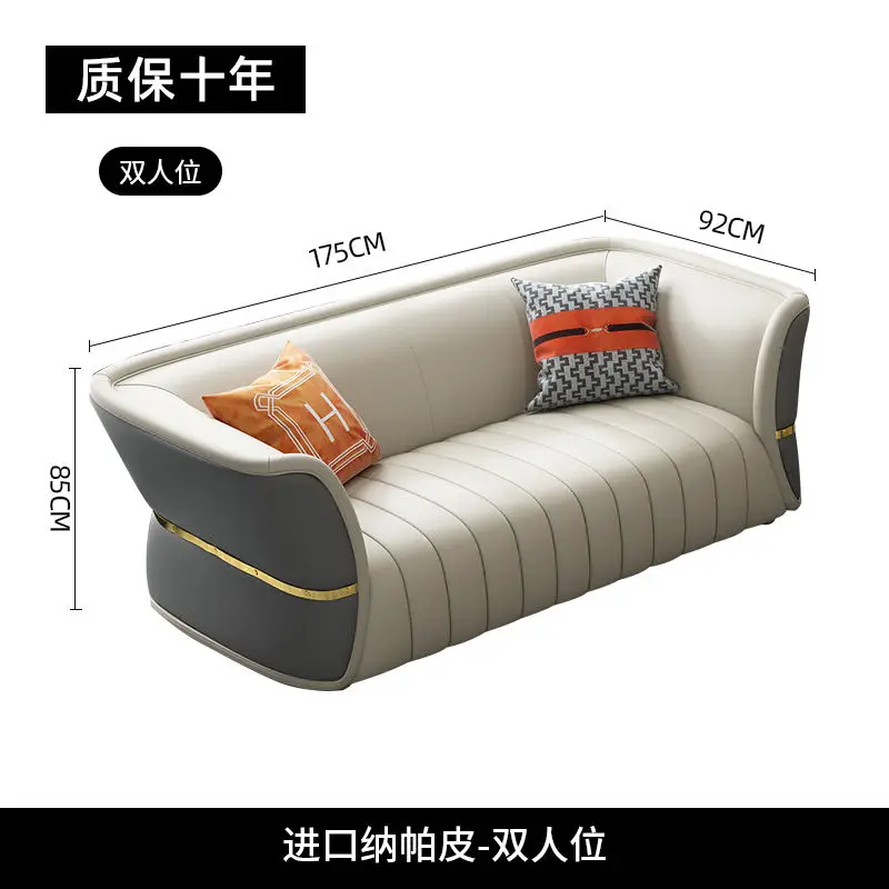 Furnistyle Genuine Leather European Modern Design 4 Seater Luxury Living Room Sofa High Quality Furniture — image 5