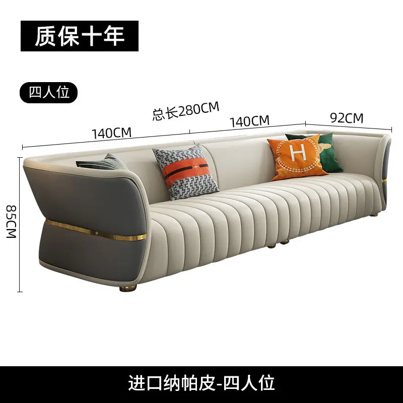 Furnistyle Genuine Leather European Modern Design 4 Seater Luxury Living Room Sofa High Quality Furniture — image 6