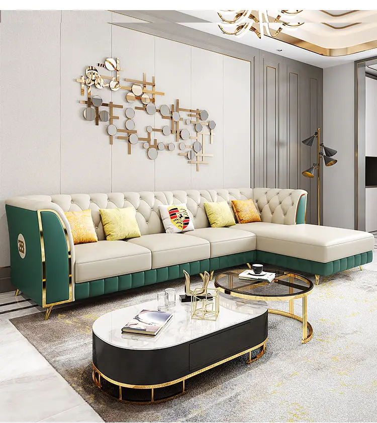 Furnistyle Modern Solid Wood Frame Sofa with Golden Legs Luxurious Togosofa Small 5 1 Sofa Bed for Kitchen Use — view 1