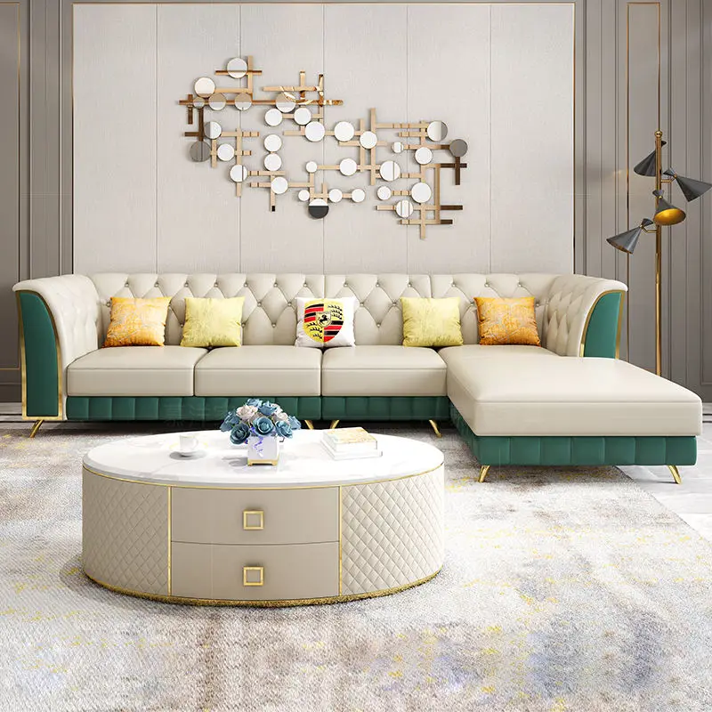 Furnistyle Modern Solid Wood Frame Sofa with Golden Legs Luxurious Togosofa Small 5 1 Sofa Bed for Kitchen Use — image 3