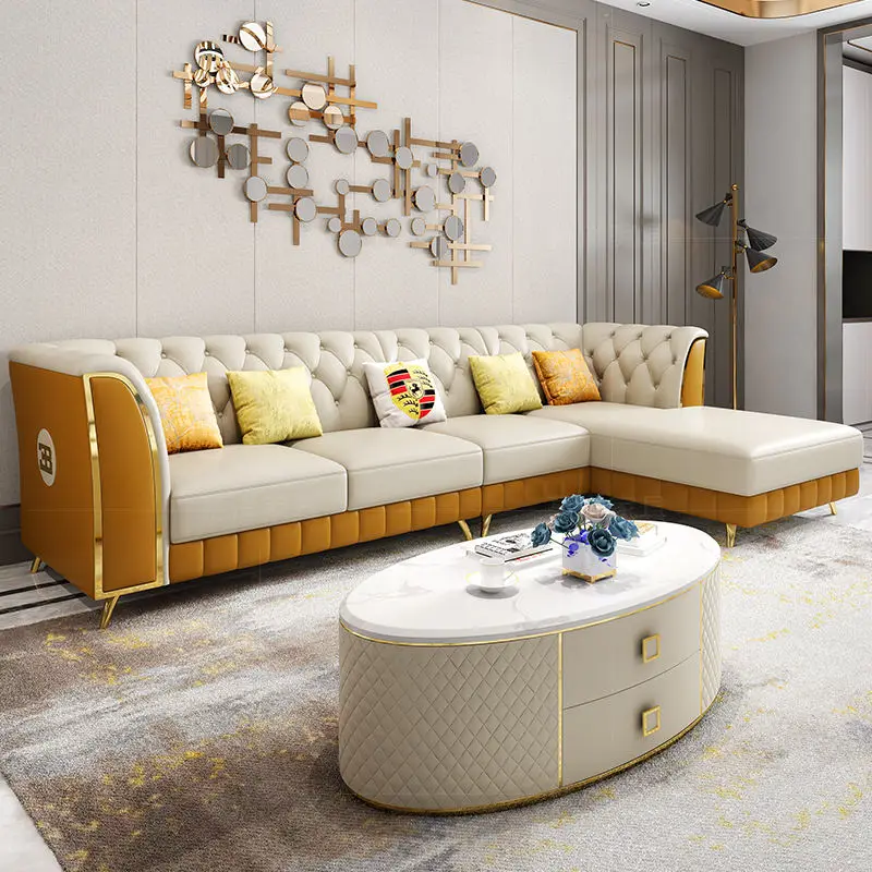 Furnistyle Modern Solid Wood Frame Sofa with Golden Legs Luxurious Togosofa Small 5 1 Sofa Bed for Kitchen Use — image 5