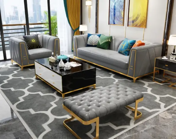 Furnistyle Elegant Home Theater High Back Three Seat Sofa Set Genuine Leather Modern Design Kitchen Living Room 20-Year — view 1
