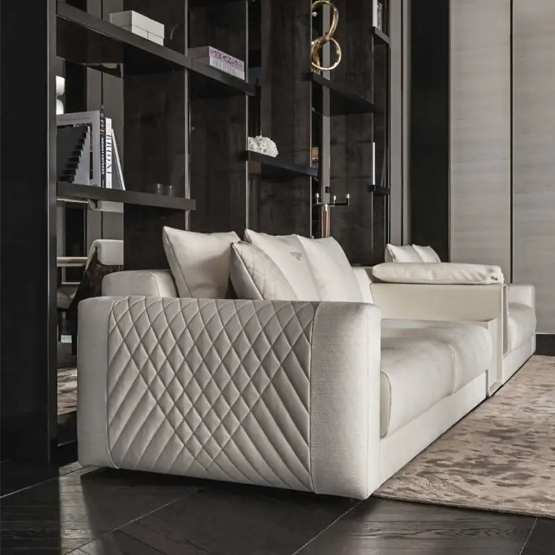 Furnistyle Sectional 3 Seater Living Room Sofa Set with Chaise Lounge and Middle Table Modern Luxury European Style Fabr — view 1