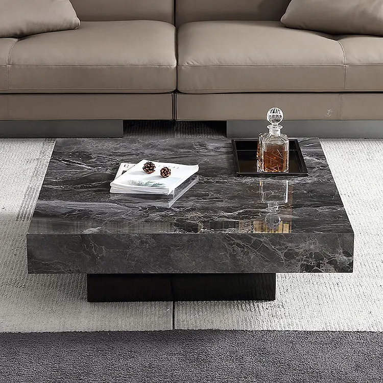 Italian Design Light Luxury Living Room Furniture Square Marble Coffee Table with Stainless Steel Base Solid Wood Material — image 4
