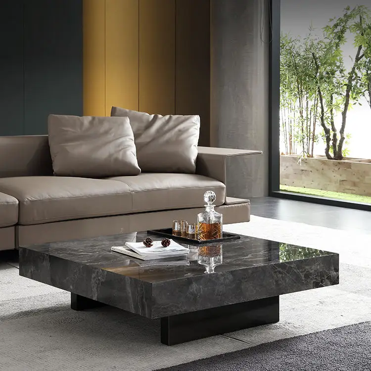 Italian Design Light Luxury Living Room Furniture Square Marble Coffee Table with Stainless Steel Base Solid Wood Material — image 5