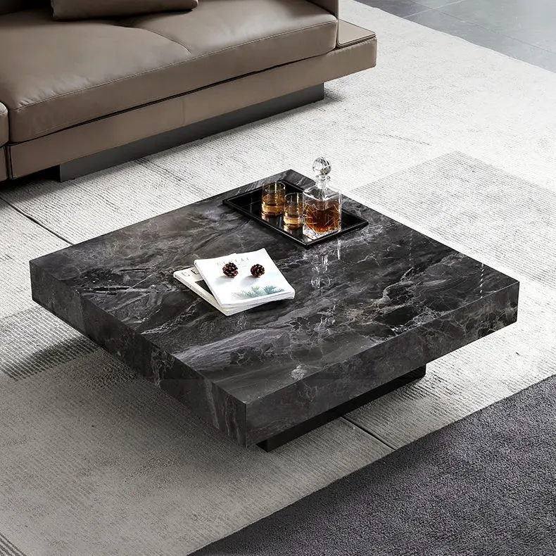 Italian Design Light Luxury Living Room Furniture Square Marble Coffee Table with Stainless Steel Base Solid Wood Material — image 6