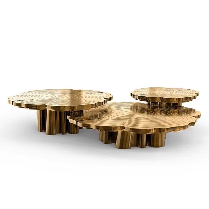 Modern Luxury Round Coffee Table Set Golden Stainless Steel Minimalist Design Style for Living Room & Side Table Furnitu — view 1