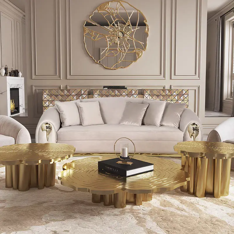 Modern Luxury Round Coffee Table Set Golden Stainless Steel Minimalist Design Style for Living Room & Side Table Furniture — image 3